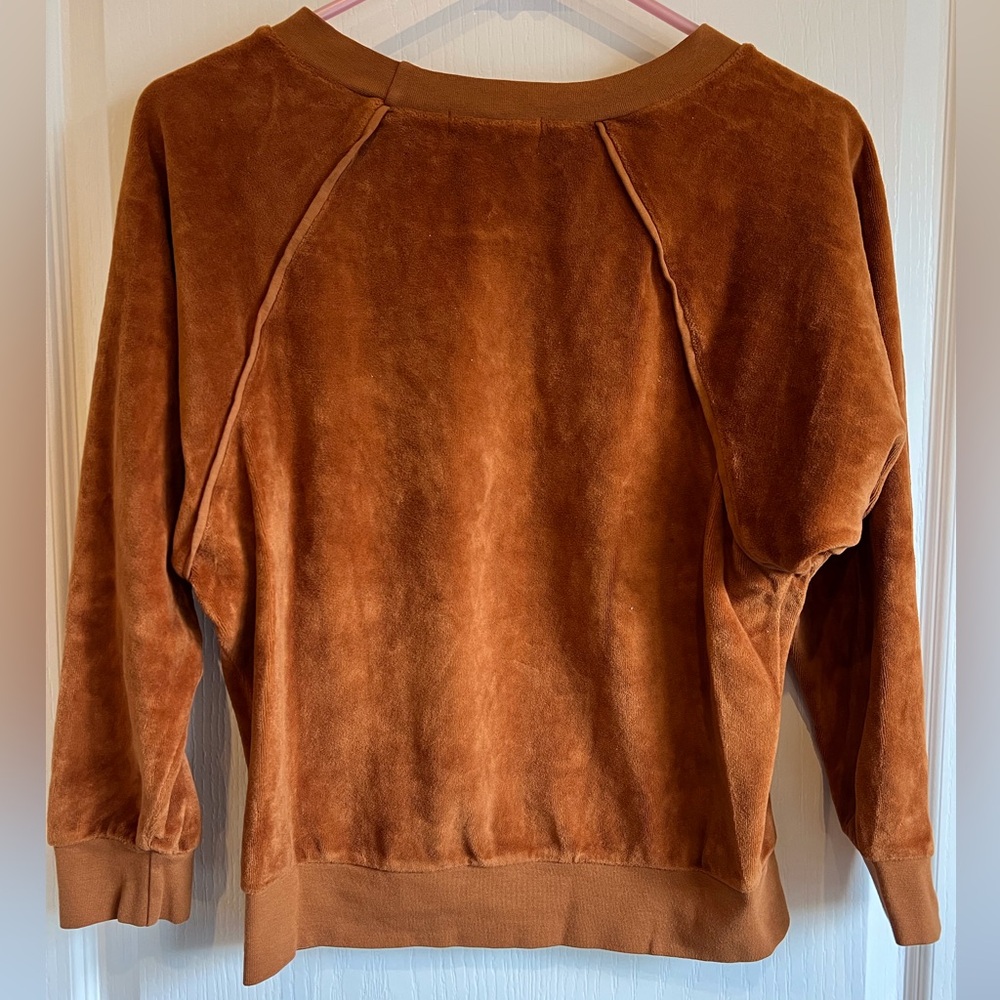 SUZIE KONDI Women's Velour Raglan Sweatshirt Top Orange Rust Myrrh XS - Picture 12 of 14